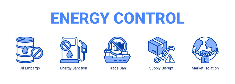 Energy Control web banner icon concept, with Oil Embargo, Energy Sanction, Trade Ban, Supply Disrupt.