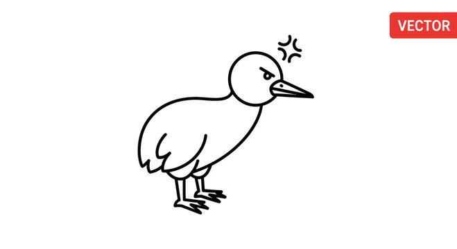 Angry Cartoon Bird Icon, Vector Illustration of a Furious Little Chick