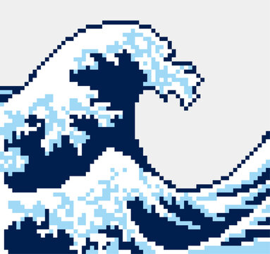 Retro Pixel Art Ocean Wave Illustration