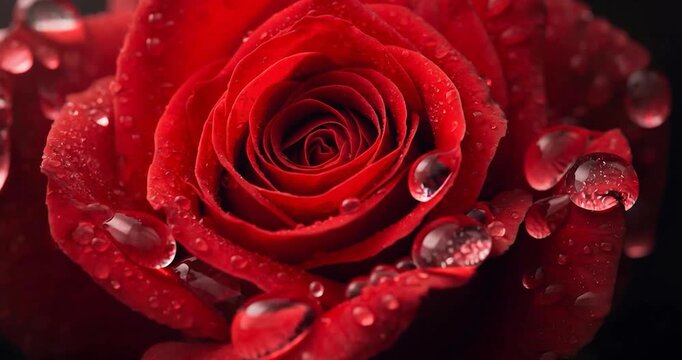 Red rose petal closeup with water droplet detail, closeup macro of red rose bloom with dew drops delicate petals, romantic floral texture and delicate natural beauty, showcasing texture and romantic