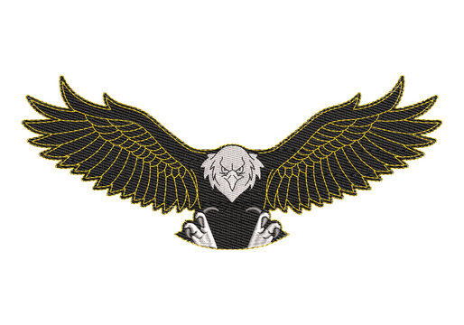 Majestic Eagle Spread Wings Embroidery Vector Illustration,Vector with Embroidery Effect.