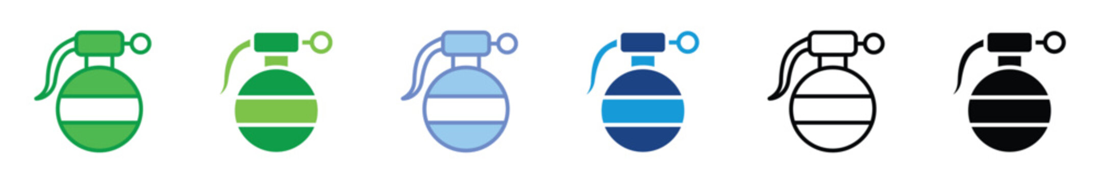 Hand Grenade Icon Set Vector Illustration, Explosive Military Weapon Symbol Collection, Flat Bomb and Defense Icons