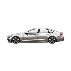 Naklejka premium A side view of a modern silver sedan car isolated on a white background