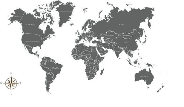 World map with countries labeled flat vector illustration for global business 