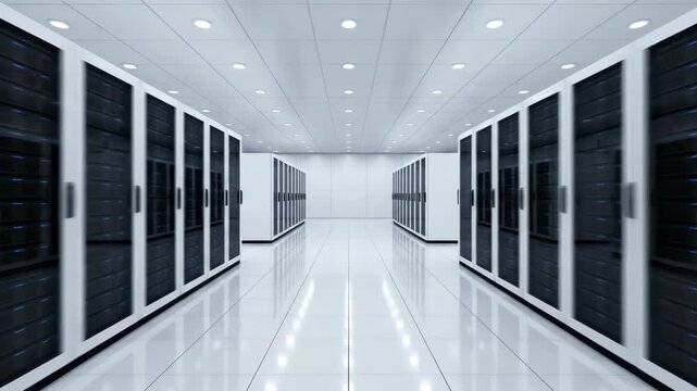 Data Center Server Rack Room Computer Network Cloud. Quantum computing network security, physics next generation cyberspace, processor computer, algorithm, infrastructure, datum, AI