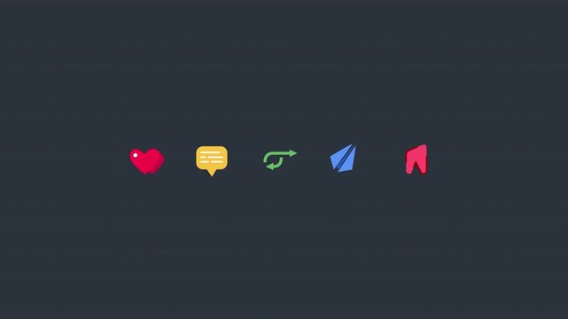 Animated Social Media Engagement Icons Set. Flat Colorful Interaction Motion Graphic on Alpha Channel.