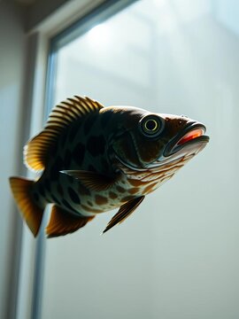 Glimpse of an ancient predator, the frontosa cichlid, suspended in ethereal light, a true rift lake treasure,  Cyphotilapia frontosa, Frontosa Cichlid