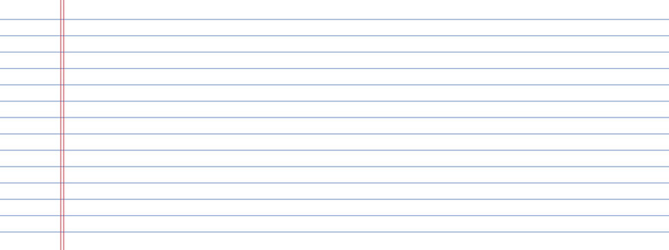 Lined paper background with red margin line. Seamless vector illustration of white notebook sheet texture for school, office and educational design.