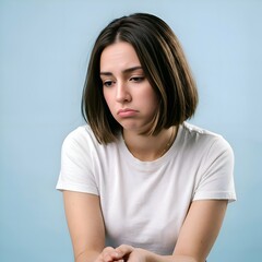 Fototapeta premium Young Woman With Sad Expression Looking Down.