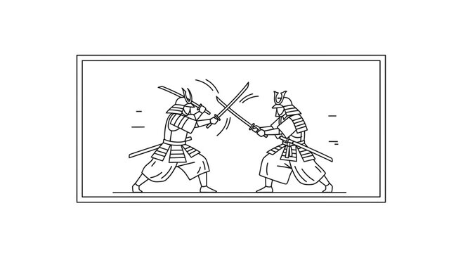 Samurai Warriors Sword Fight Illustration