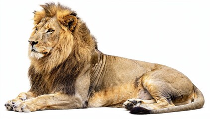 Obraz premium Regal Lion with Full Mane Relaxing on White