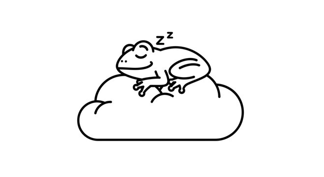 Cute Frog Sleeping on a Cloud, Peaceful Dream, Animal Illustration