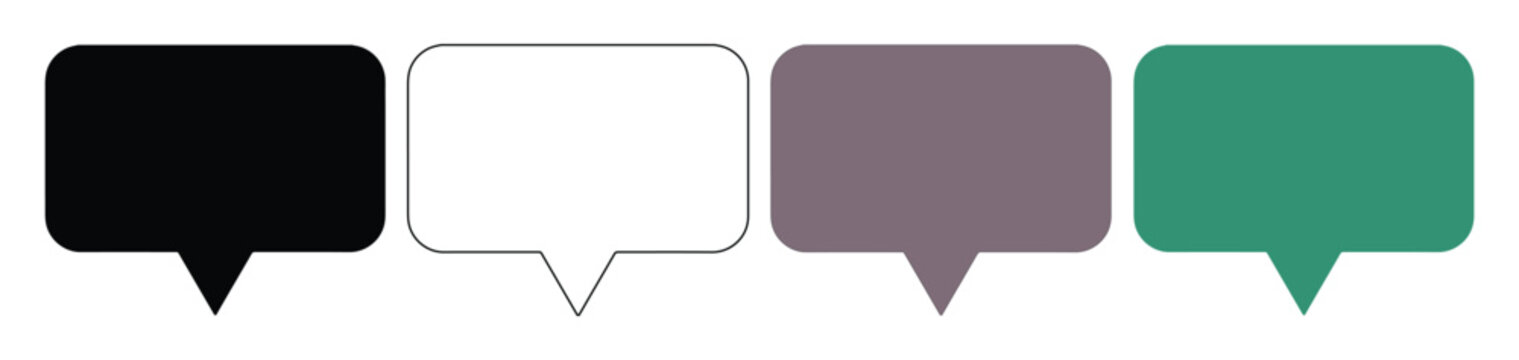Modern speech bubble vector set, four colorful chat boxes, message balloons for communication design, social media, and web UI elements