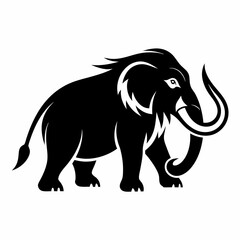 Fototapeta premium A sleek black and white vector illustration of a mammoth standing in a minimalist and stylized design perfect for prehistoric themes or educational materials