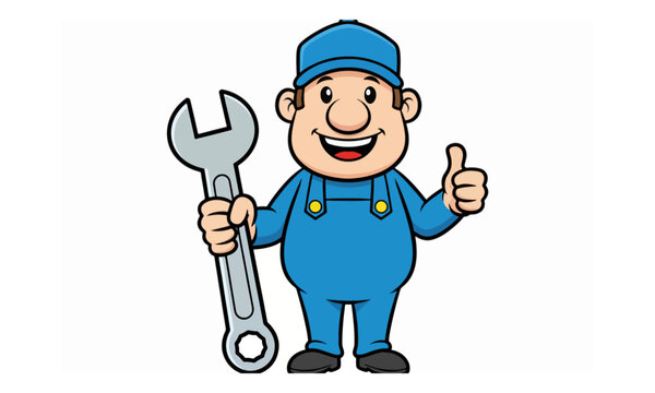 Mechanic Character Holding Wrench Giving Thumbs Up Illustration