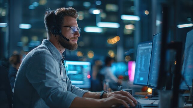 Software developer working at night coding programming concept
