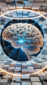 Illuminating the Mind: An artistic depiction of the human brain, radiating with energy within a futuristic architectural framework. a captivating view into the realm of intellect, knowledge.