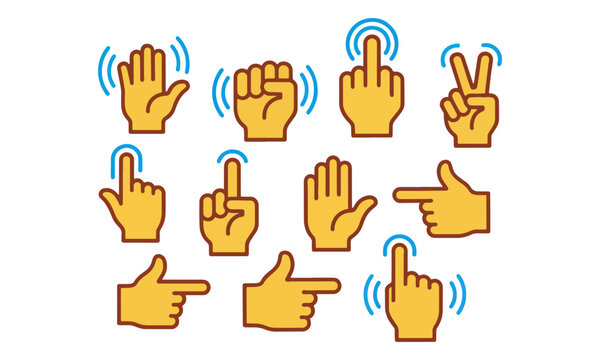 Hand Gesture Icons for Touchscreen Interaction on White Vector Set