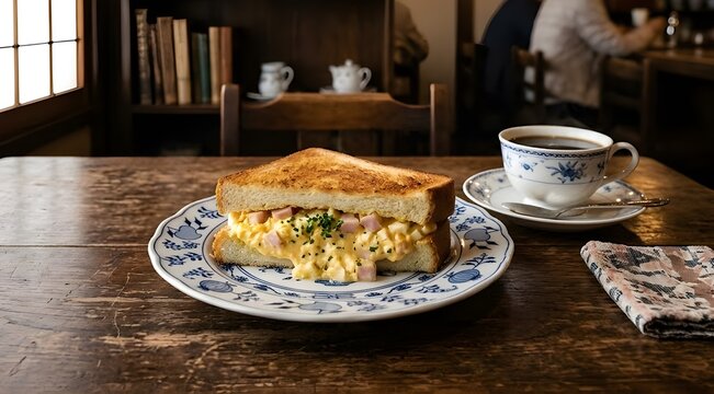 Japanese Tamago Sando: Sandwich with soft and creamy egg filling.