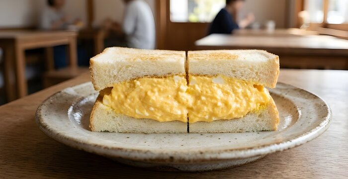 Japanese Tamago Sando: Sandwich with soft and creamy egg filling.