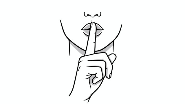 Silence gesture with finger on lips line art illustration