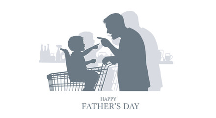 Naklejka premium Father's Day, Happy Father's Day, Silhouette, Family, Grayscale, Vector Illustration
