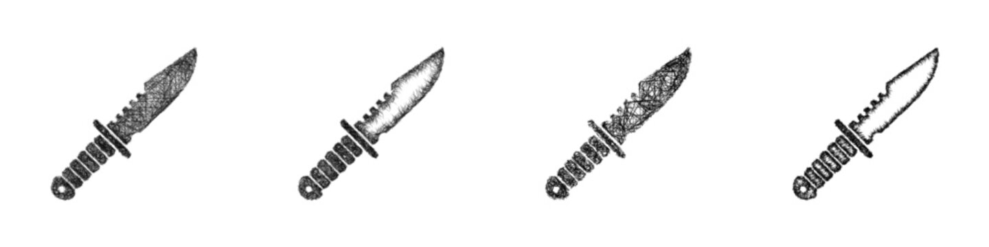 Sketch combat knife icon design set