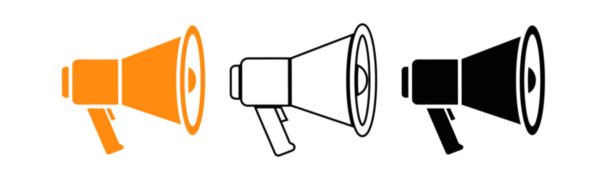 Orange megaphone icon announcing important information and communication concepts
