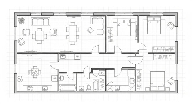 Modern Apartment Floor Plan Blueprint Design.