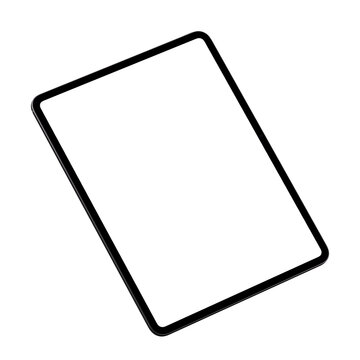 Space black tablet pc mockup template. Isolated image. PNG. Isometric. Without screen