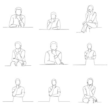 Thinking People Vector Line Art Minimal Outline Human Pose Concept Illustration Set