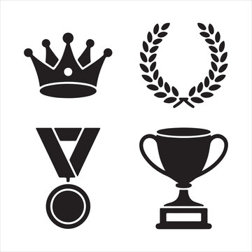 Crown wreath medal and trophy icon set vector illustration flat clipart design