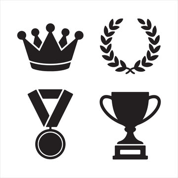 Crown wreath medal and trophy icon set vector illustration flat clipart design