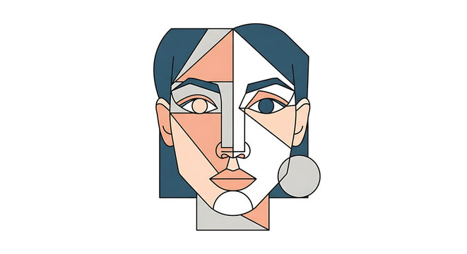 Geometric face, abstract woman, cubist portrait, modern illustration