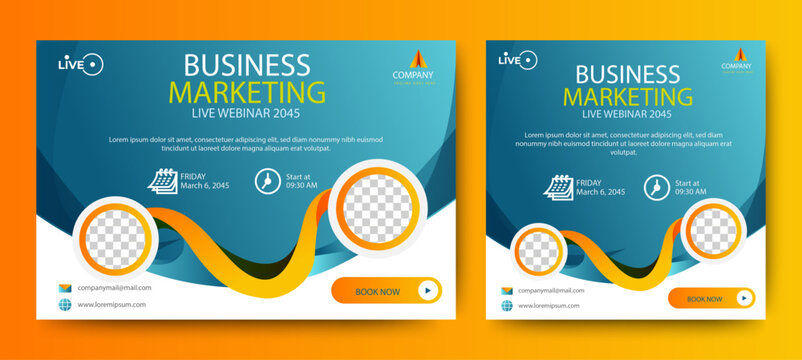 Business Conference live webinar banner invitation and social media post template. Business webinar invitation design. Vector	