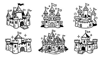 Fototapeta premium This enchanting image showcases various imaginative castle designs, symbolizing dreams, fantasy worlds, and the magical adventures that await in fairy tales and stories.