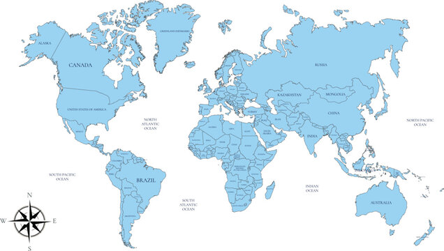 World map with country borders political geography illustration global business 