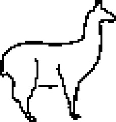 Fototapeta premium llama alpaca walking pixel art icon, retro 8-bit south american animal dynamic pose, wildlife vector illustration