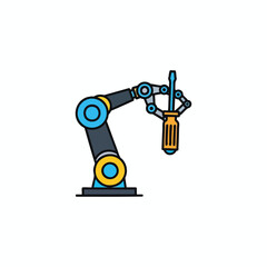 Naklejka premium Industrial robotic arm holding a screwdriver for automated manufacturing assembly.