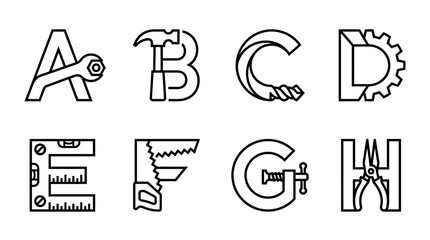Alphabet with tools and objects. © Candra
