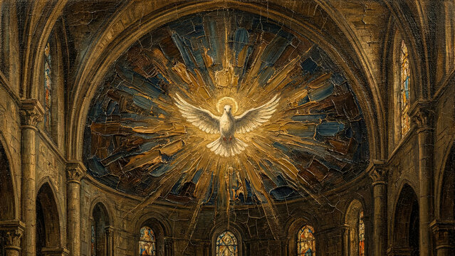 Holy Spirit Dove in Celestial Light - The Celestial Descent Materic Oil Painting