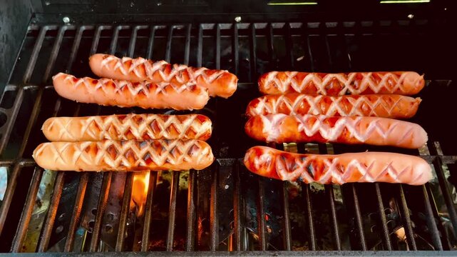 Deliciously Grilled Hot Dogs with Perfect Crosshatch Marks on the BBQ Grill