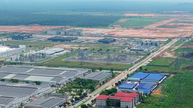 Aerial Push-In of Grid Substation and Data Center Campus with Greenfield Expansion Zone, Johor Malaysia