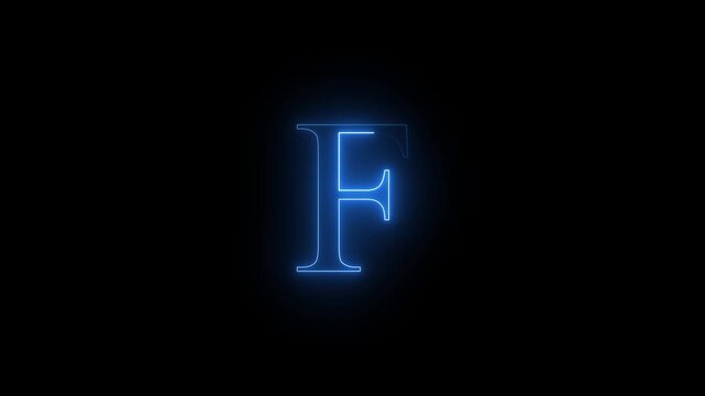 Neon glowing F capital latter text icon animation on black background.