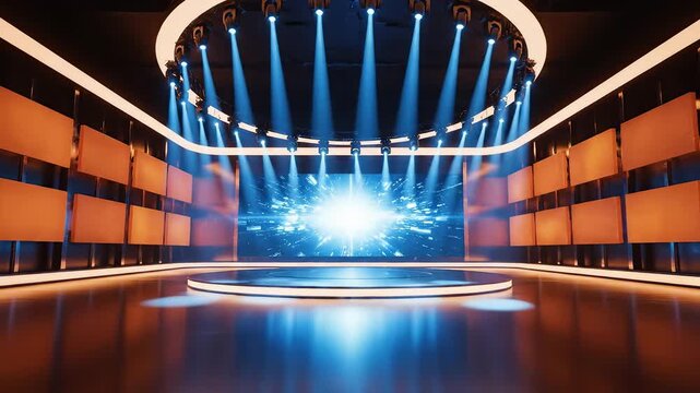 Modern studio set with circular stage perfect for UI/UX design and motion graphics
