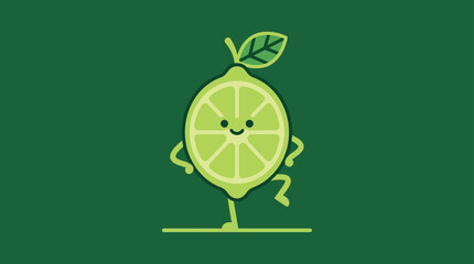 Obraz premium Cute Flat Design Lime Character Dancing and Waving with Happy Expressi