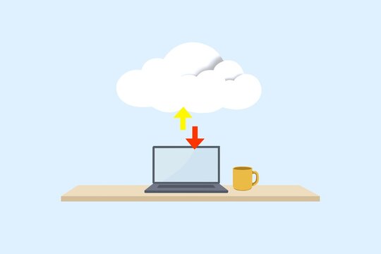 Minimalist cloud computing and remote work concept with laptop