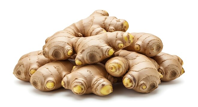 Raw fresh ginger root isolated on white background, herbal medicine and cooking spice ingredient.