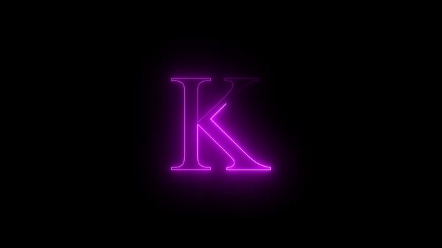 Neon glowing L capital latter text icon animation on black background. Pink color text. 