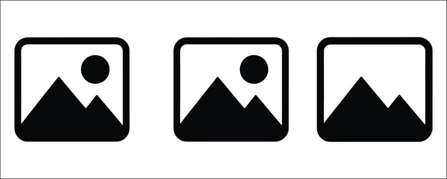 Three black and white photo placeholders with mountain landscape